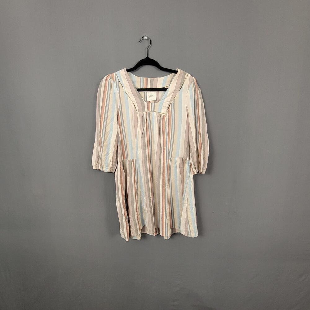 Knox Rose Boho Babydoll Mini Dress Striped Cottagecore Prairie XS